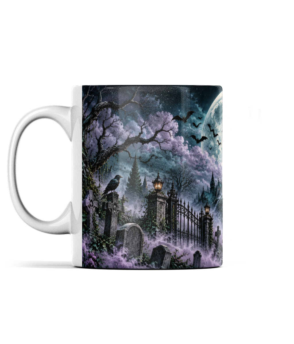 Haunted Manor mug with handle visible on the left