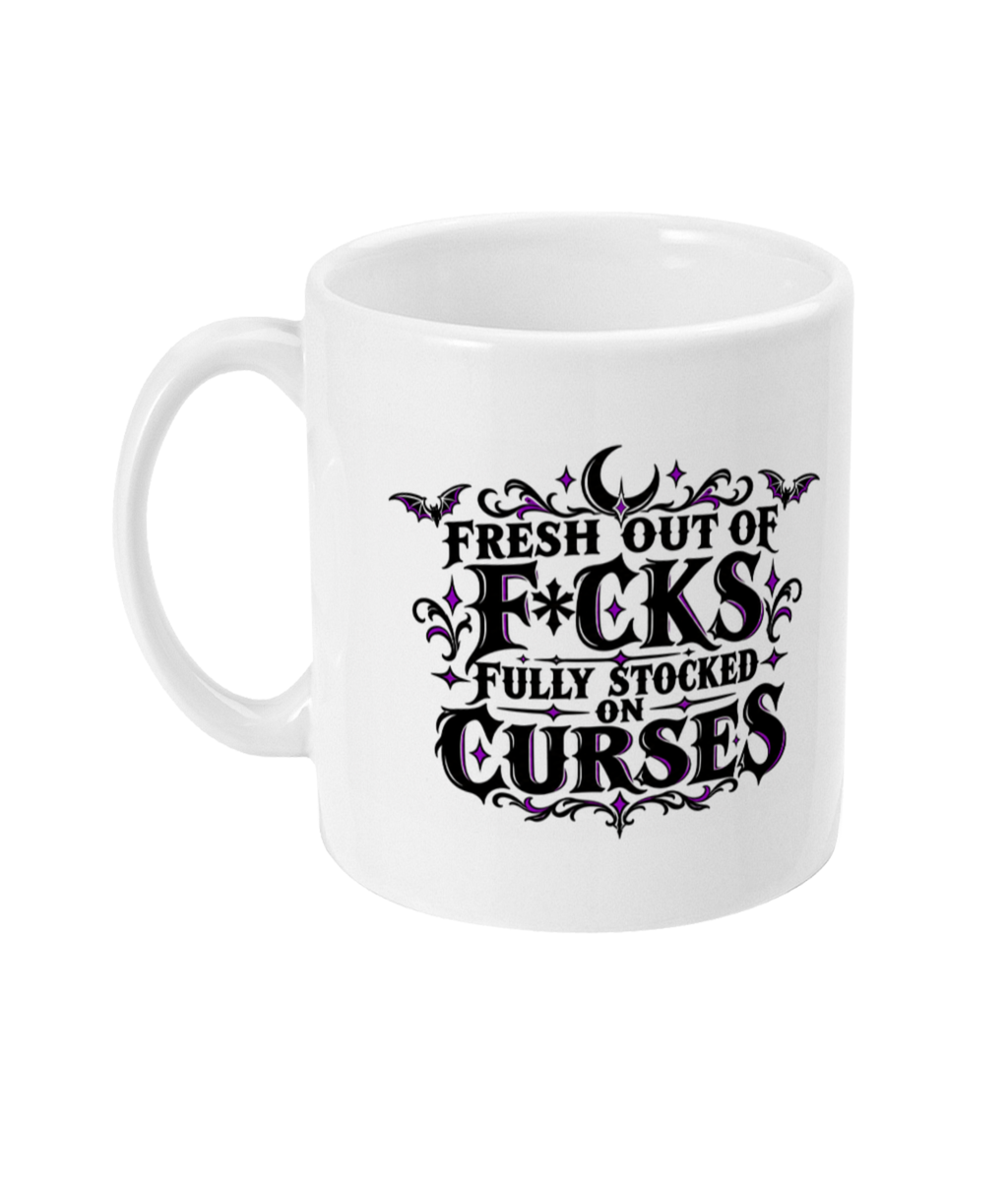 Gothic quote mug — handle on left, design printed on both sides