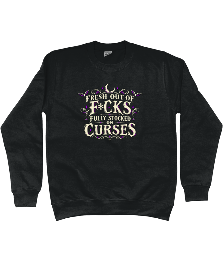 Fully Stocked on Curses sweatshirt — 28cm wide raised chest print