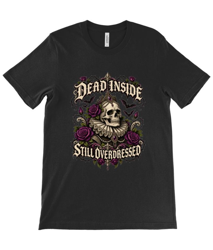 Dead Inside Still Overdressed black T-shirt with 28cm raised print